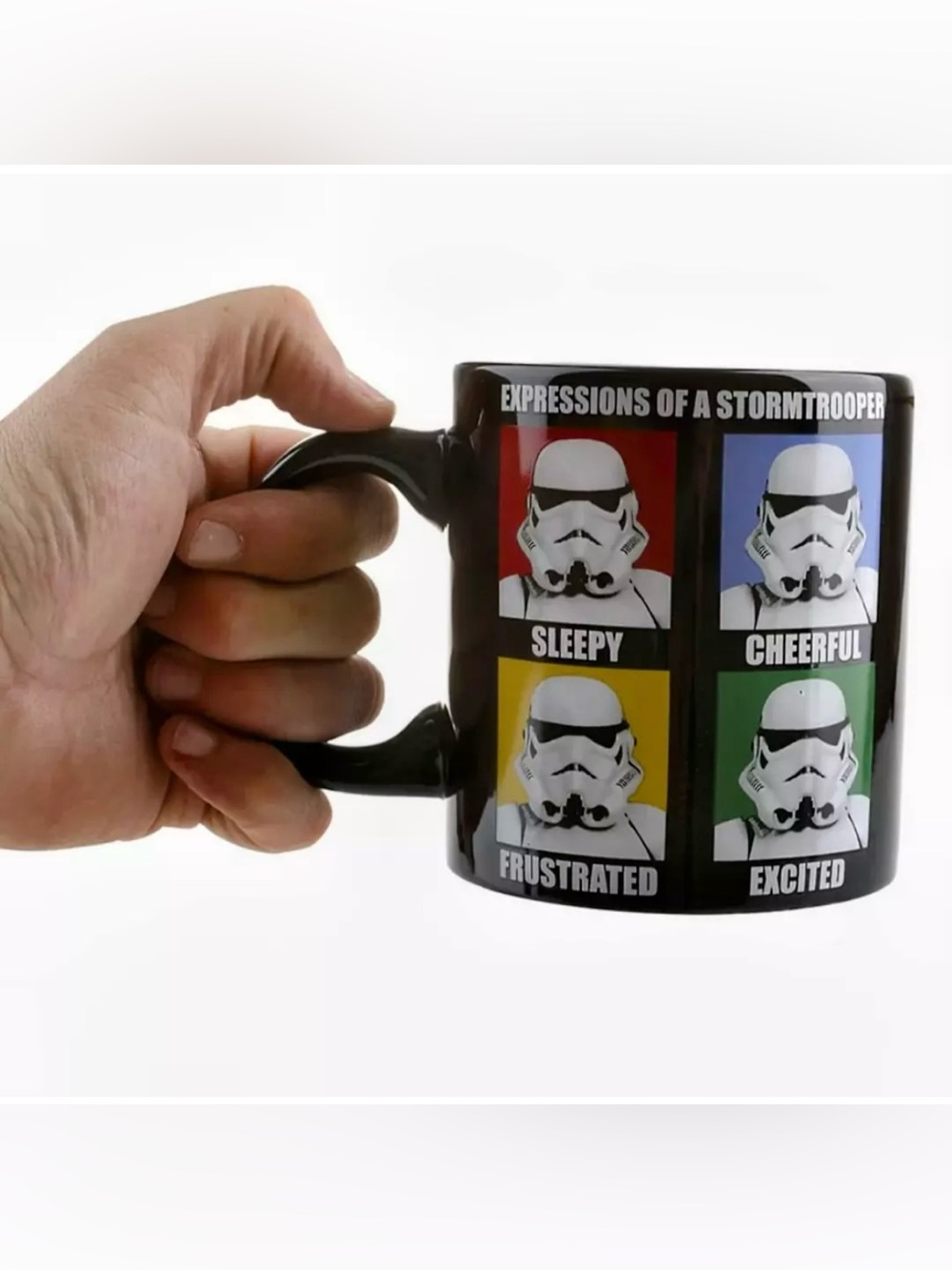 Star Wars Stormtrooper Expressions Black Ceramic Coffee Cup Colorful 2-Sided